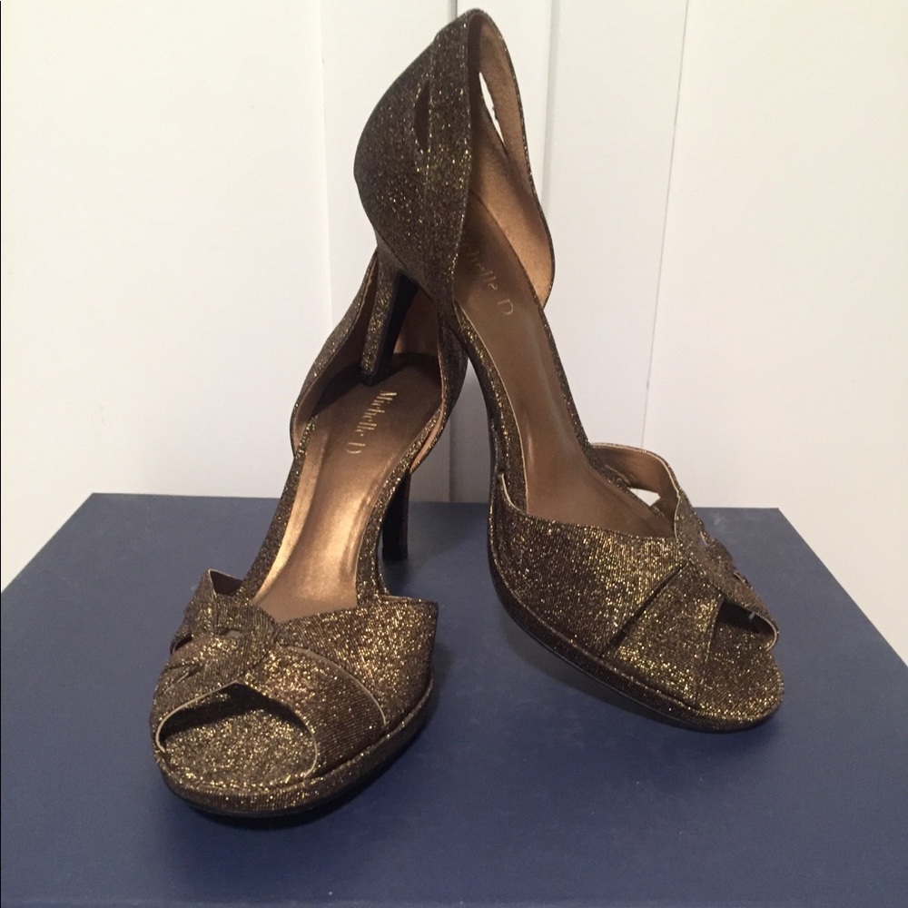 Brown and gold glittery heels